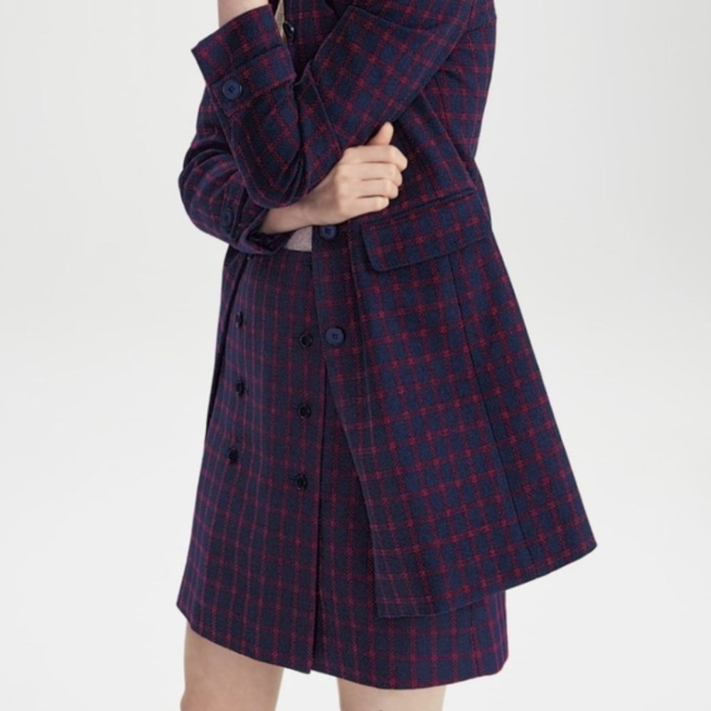 1901 Red / Navy Blue Plaid Skirt with Buttons (New With Tags)